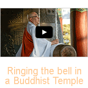 Ringing the bell in a Buddhist Temple