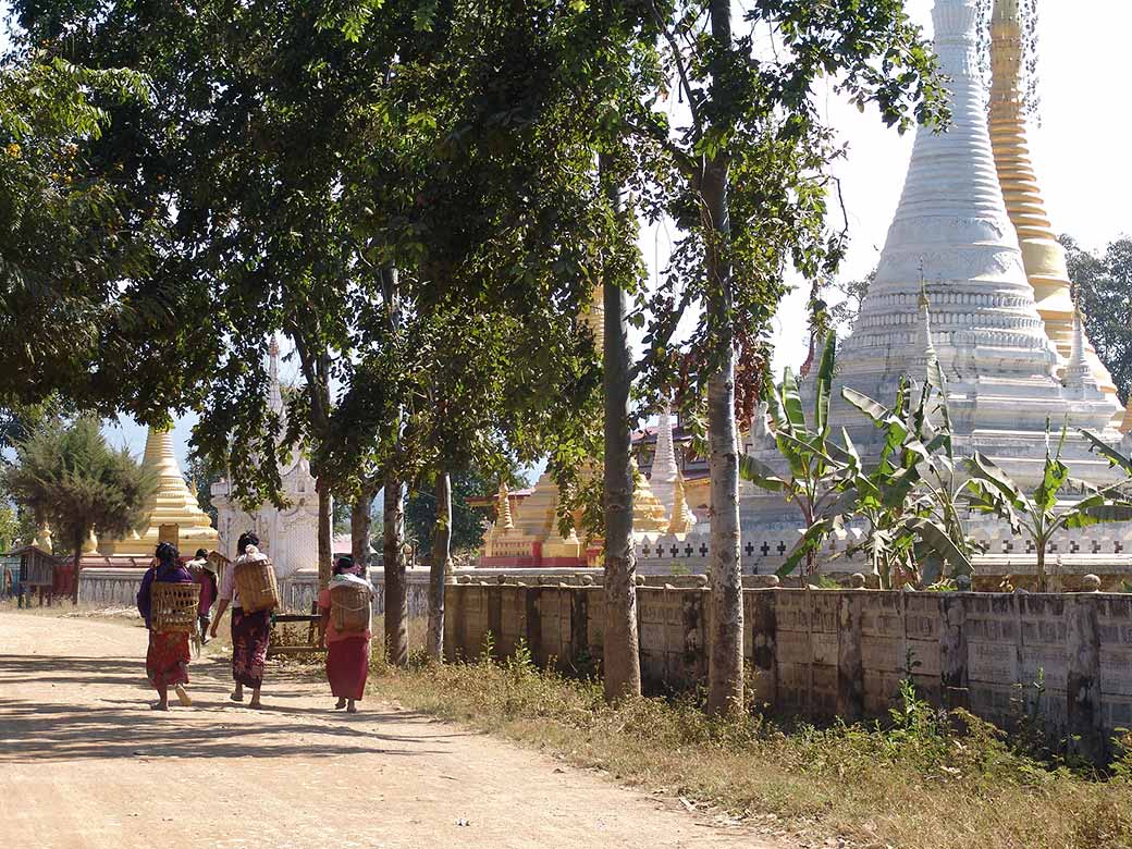 Walking past stupas