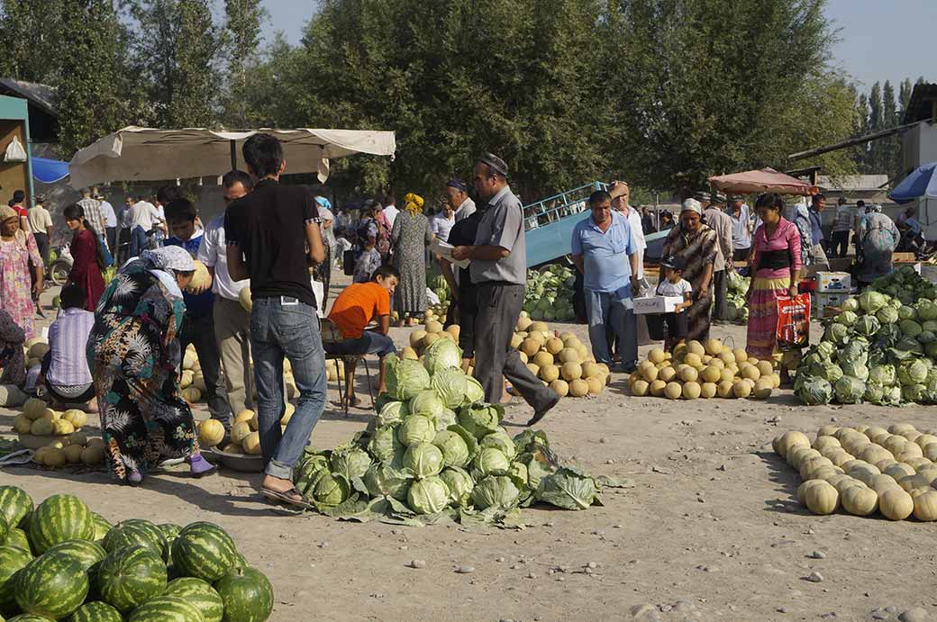 Selling watermelons, Qumtepa bazaar
