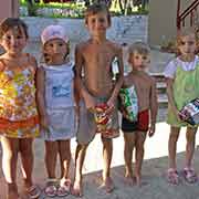 Children at beach hotel