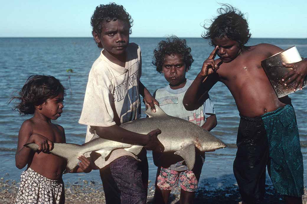 Children with shark