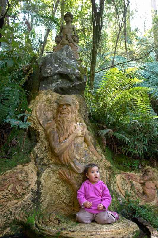 Girl at Aboriginal sculpture