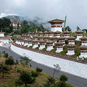 Memorial chortens and temple at Dochu La Pass