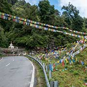 Chorten, Buddhist prayer flags over road