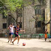 Playing football in Parque Humboldt