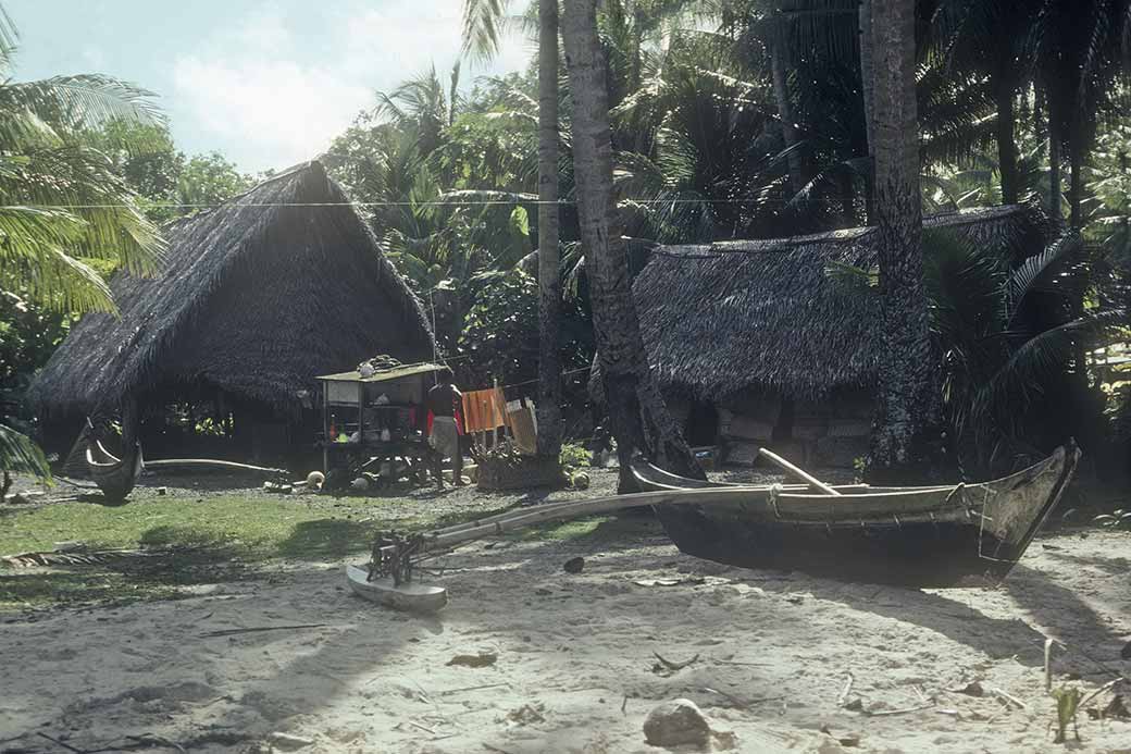 Traditional houses, canoe, Elato