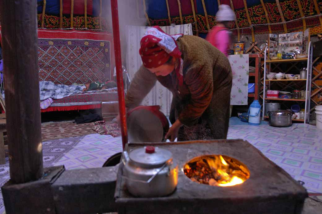 Cooking in a yurt