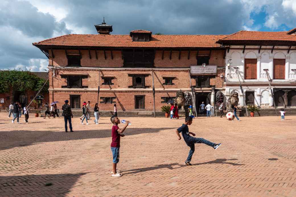 Kicking a ball, Bhaktapur Durbar Square