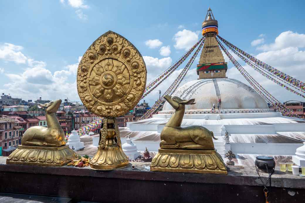 Deer and Dharma Wheel, Boudhanath Stupa