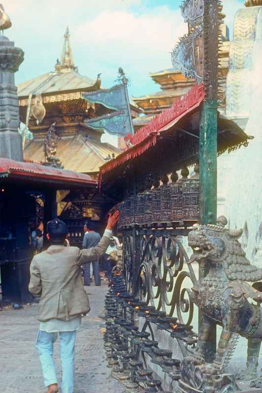 Turning prayer wheels, Swayambhunath