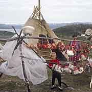Reindeer skins, Sami camp