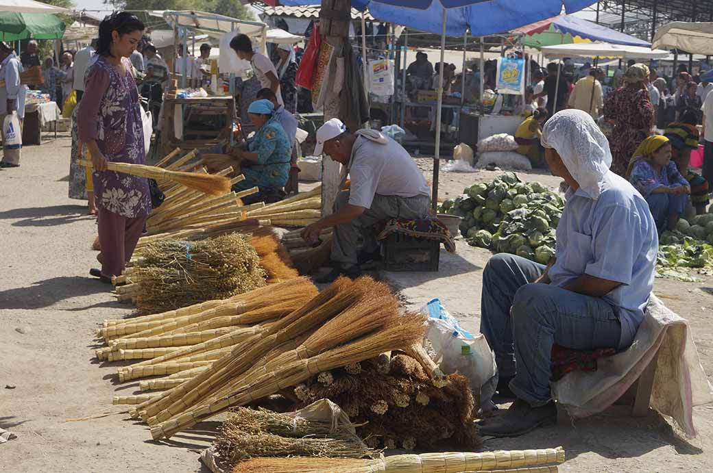 Selling brooms, Qumtepa bazaar